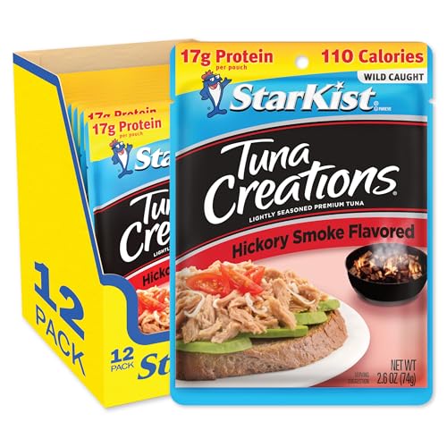 StarKist Tuna Creations Hickory Smoked, 2.6 oz Pouch (12 Pack) Ready to Eat Wild Caught Tuna, g Protein, Calories Per Serving, Gluten Free, Soy Free, Kosher, Perfect for Salads, Keto Meals and Snacks