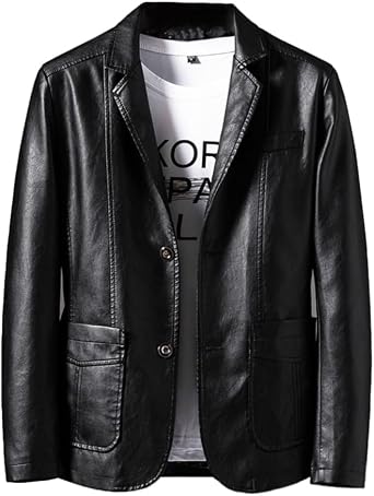 Mens Black Faux Leather Blazer - Slim Fit, Casual, Business Casual, Size XL