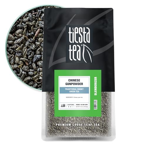 Image of Tiesta Tea - Chinese Gunpowder, Loose Leaf, Traditional Smoky Green Tea, Premium Aromatic Blend, Medium Caffeinated, Make Hot or Iced & Brews Up to 200 Cups, 16 Ounce Resealable Bulk Pouch