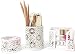 Blu Monaco White Desk Organizer for Women - 3 Piece Desk Accessories Set - Paper Clip-Accessory Tray, Sticky Note Holder, Pen Cup - White Floral Sunflower Pattern