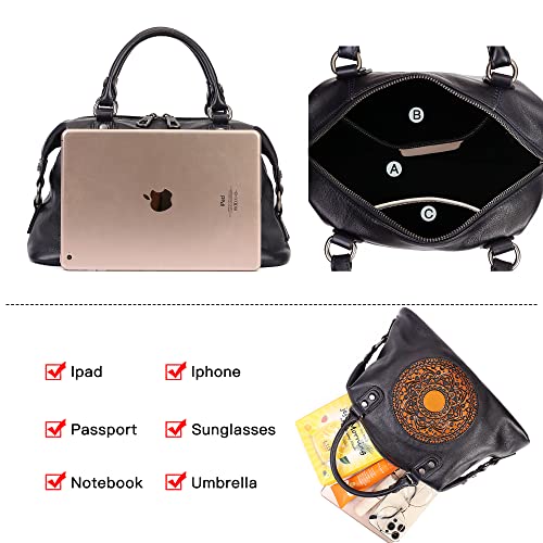 Image of Leather Handbag for Women, Genuine Leather Purses Retro Mandela Crossbody Handbag Tote Bag