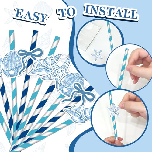 50 pitillos de papel tema océano azul miniatura 5