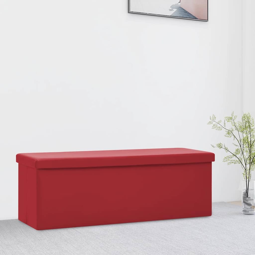 Banc porte-manteau pliable 110 cm en PVC rouge avec rangement intérieur