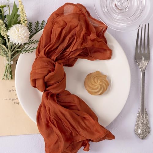 Image of MLMC 10 Pack Terracotta Cheesecloth Napkins Washable Cloth Napkins Set of 10 21 inchx21 inch Rustic Boho Burnt Orange Gauze Dinner Table Napkins for Wedding Bridal Shower Gathering Decor