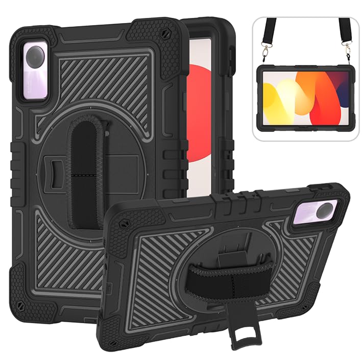 YOUULAR Tablet Case for Xiaomi Redmi Pad SE 11.0 inches, Tablet Shockproof Cover with 360° Rotating Stand and Wrist Strap, Shoulder Strap Completely