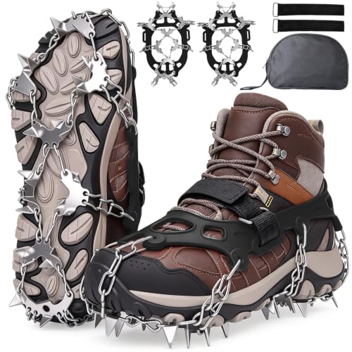 32 Spikes Ice Cleats for Shoes and Boots, Crampons for Shoes, Anti Slip Traction Ice Spikes Crampons Snow Grip with Stainless Steel for Men Women Hiking, Walking, Climbing, Jogging, Fishing