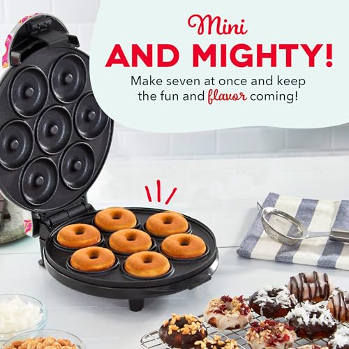 Dash Mini Donut Maker Machine for Kid-Friendly Breakfast, Snacks, Desserts & More with Non-stick Surface, Makes 7 Doughnuts, Donut Print