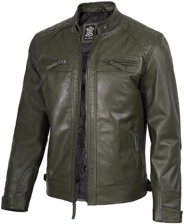 Decrum Leather Jacket Men - Cafe Racer Style Real Lambskin Leather Jackets For Men