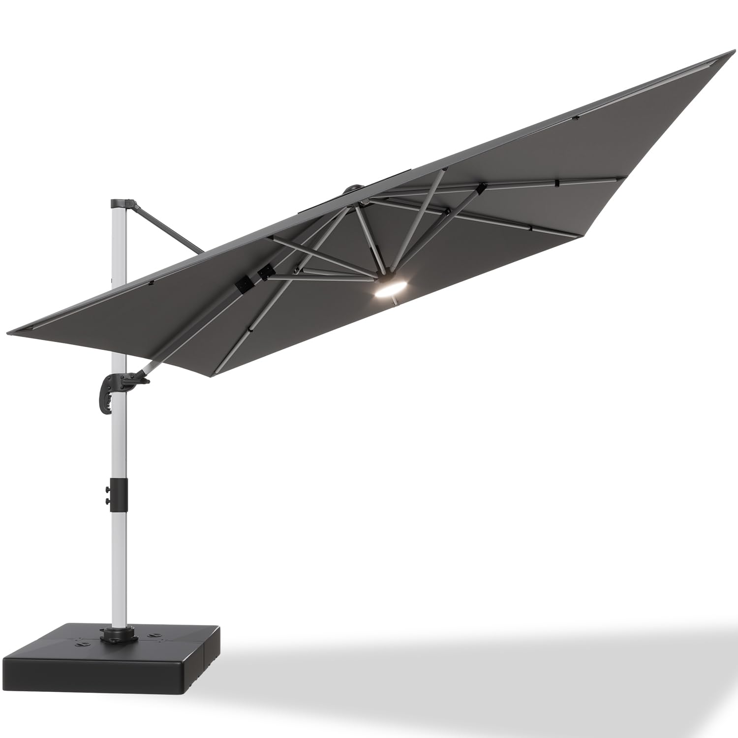 TRIUMPHKEY Sombrilla de Jardín 3x4m con LED, Sombrilla Plegable de Aluminio Para Balcón, Regulable en Altura, Con Manivela y Base en Cruz, Protección UV, Para Jardín, Terraza, Piscina