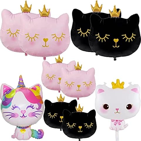 10Pcs Crown Cat Foil Balloons Cute Kitty Cat Theme Unicorn Balloon Animal Balloons for Girls Kitten Pet Cat Birthday Baby Shower Wedding Party Supplies Decorations Cover
