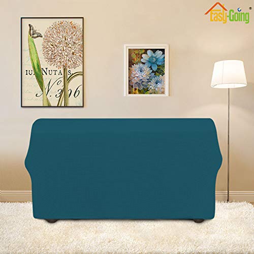 Image of Easy-Going Stretch Loveseat Slipcover 1-Piece Sofa Cover Furniture Protector Couch Soft with Elastic Bottom for Kids Polyester Spandex Jacquard Fabric Small Checks (Loveseat, Peacock Blue)