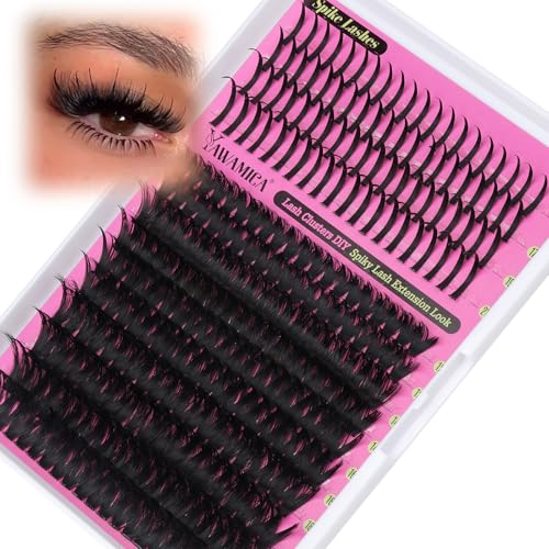 Yawamica 100D Volume Lash Clusters 12-20mm with 15-21mm Spike Individual Lashes DIY Manga Lashes Clusters D Curly Wispy Eyelash Clusters Fairy Cluster Eyelash Extensions 280pcs (Black)