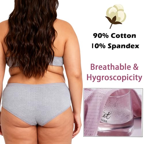 Image of Women's Plus Size Cotton Underwear Panties Mid Waisted Briefs 7-Pack XL-6XL Point Print Ladies Panties