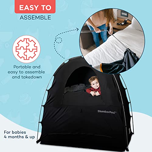 Slumberpod Portable Sleep Pod Baby Blackout Canopy Crib Cover, Sleeping Space For Age 4 Months And Up With Monitor Pouch, Pack N Play Blackout Cover, Baby Travel Essential (Black/Grey) #TOP5
