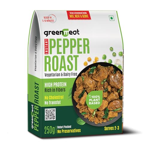 Image of Greenmeat Pepper Roast - Instant | Ready in 5-10 Minutes | 100% Plant Based & Vegetarian | Protein & Fiber Rich | Low Fat & Zero Cholesterol | No Preservatives | Pack of 1 (250g)