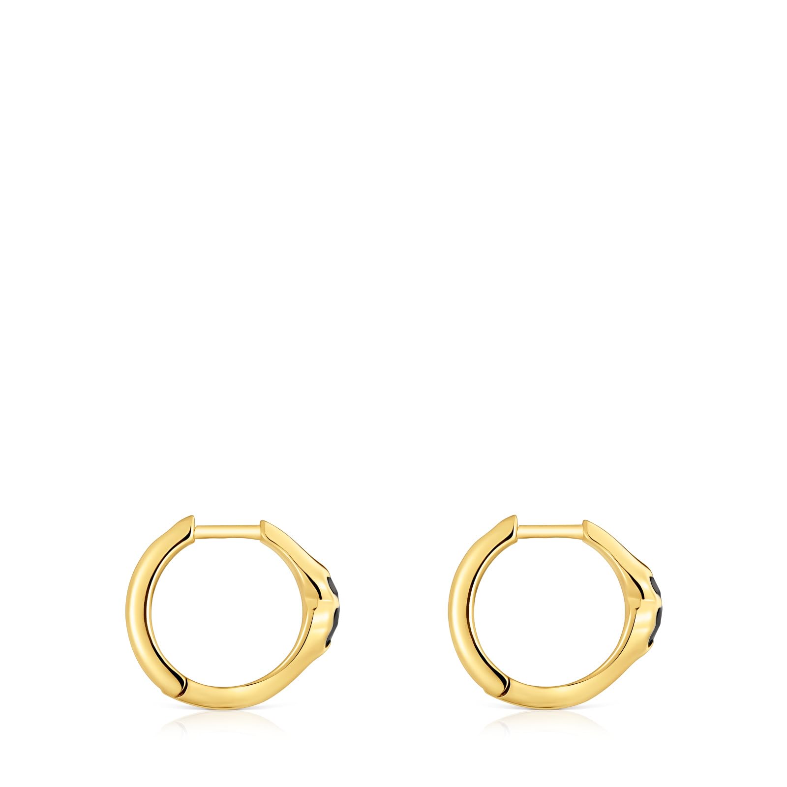 TOUS Pendientes de Aro para Mujer con Baño de Oro 18 Kt sobre Plata de Primera Ley y Motivo Oso En Ónix, 10 mm, Colección Icon Color