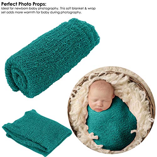 Image of Baby Photography Props Fluffy Blanket + Ripple Wrap Set Newborn Photography Wrap Mat - Dark Green