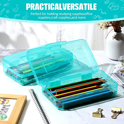 Image of Fainne 24 Pack Clear Plastic Pencil Box,Cyan | Stackable Organizer for School Supplies, Large Case for Crayons Markers, Snap-lid Keeps Stationery Secure, Bulk Set
