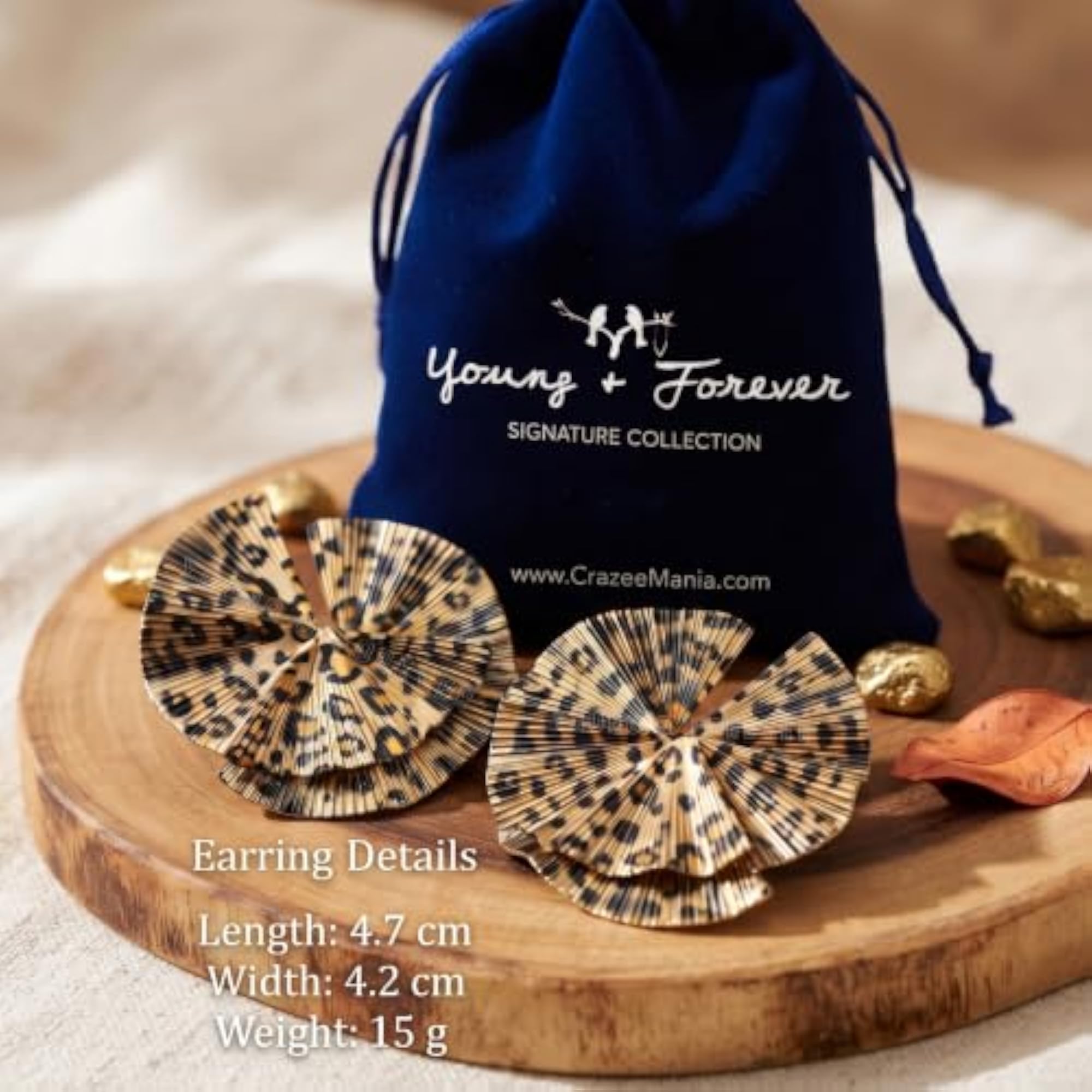 Women's Statement Leopard Print Pleated Fan Earrings