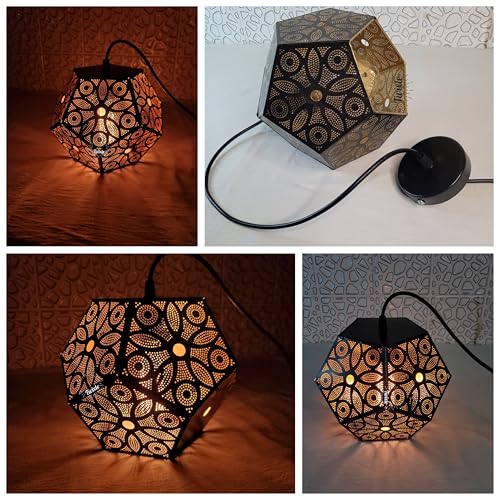 Image of twixle Metal Black Lazer Cutting Hexagonal Hanging Lights for Living Room /Pendant Lights for Ceiling /Hanging Lamps for Home Decoration /Decorative Hanging Lights,Metal (with Bulb, 1, Pack)