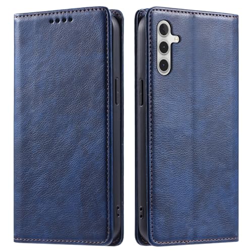 Étui portefeuille Samsung S24 cuir bleu avec porte-carte rabat aimanté