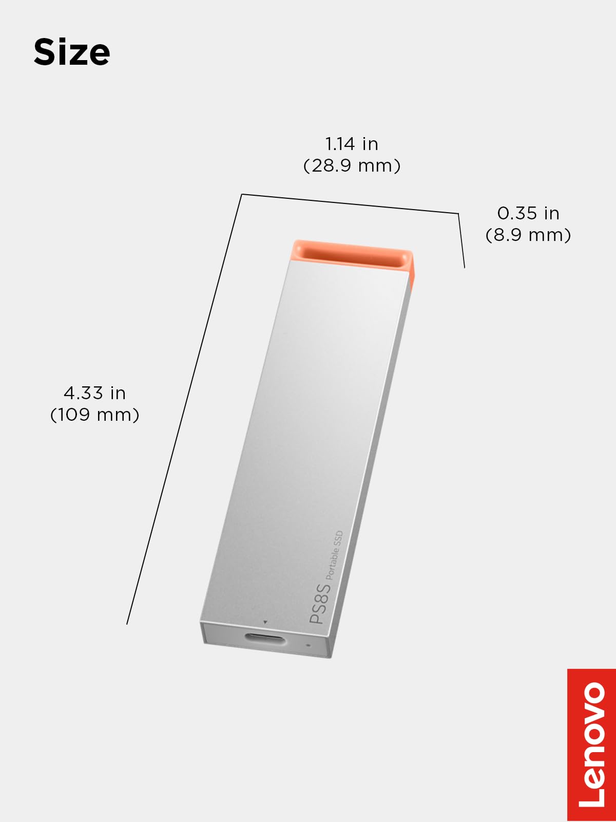 Lenovo PS8S SSD portatile da 2 TB, fino a 1050 MB/s in lettura, 1000 MB/s in scrittura, USB 3.2 USB-C, corpo in alluminio sottile e leggero (40 g), archiviazione affidabile per PC/Mac e Android