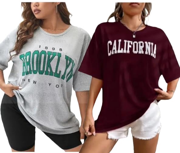 Image of DIAZ Women's Cottonblend Half Sleeve Oversized Drop Shoulder T-Shirt-Pack of 2