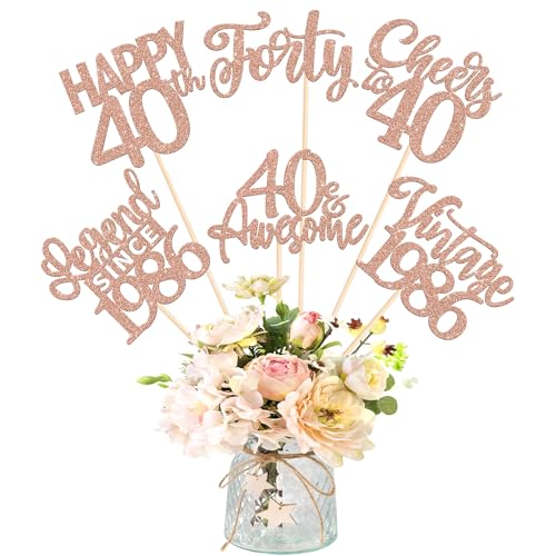 12PCS Happy 40th Birthday Centerpiece Sticks Forty Vintage 1986 Table Flower Centerpieces Sticks Cheers to 40 Lengend Since 1986 Decorations for 40th Birthday Party Centerpieces Supplies Rose Gold