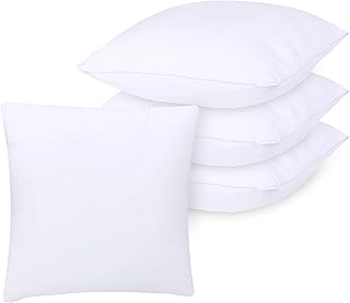 GOLD TEXTILES White Throw Pillows Insert (Pack of 4) - 18 x 18 Inches Polyester Sham Stuffer Throw Pillow - Lightweight Square Indoor Decorative Pillows - Bed and Cushion Couch Pillows