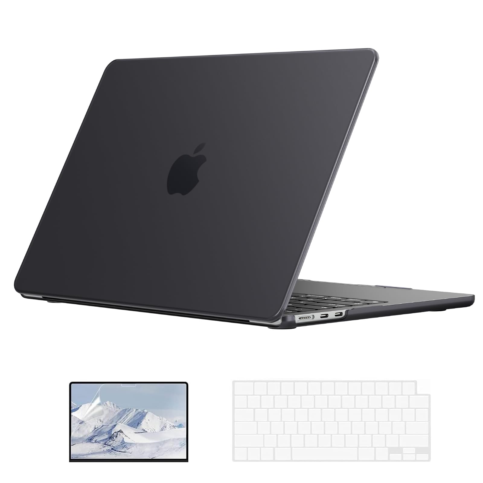 EooCoo Hard Shell Case Compatible for MacBook Air 13.6 inch 2025 2024 2022 M4 A3240 M3 A3113 M2 A2681 Retina Display&Touch ID,M2 M3 M4 Air 13" for Keyboard Skin Cover&Screen Protector - Matte Black