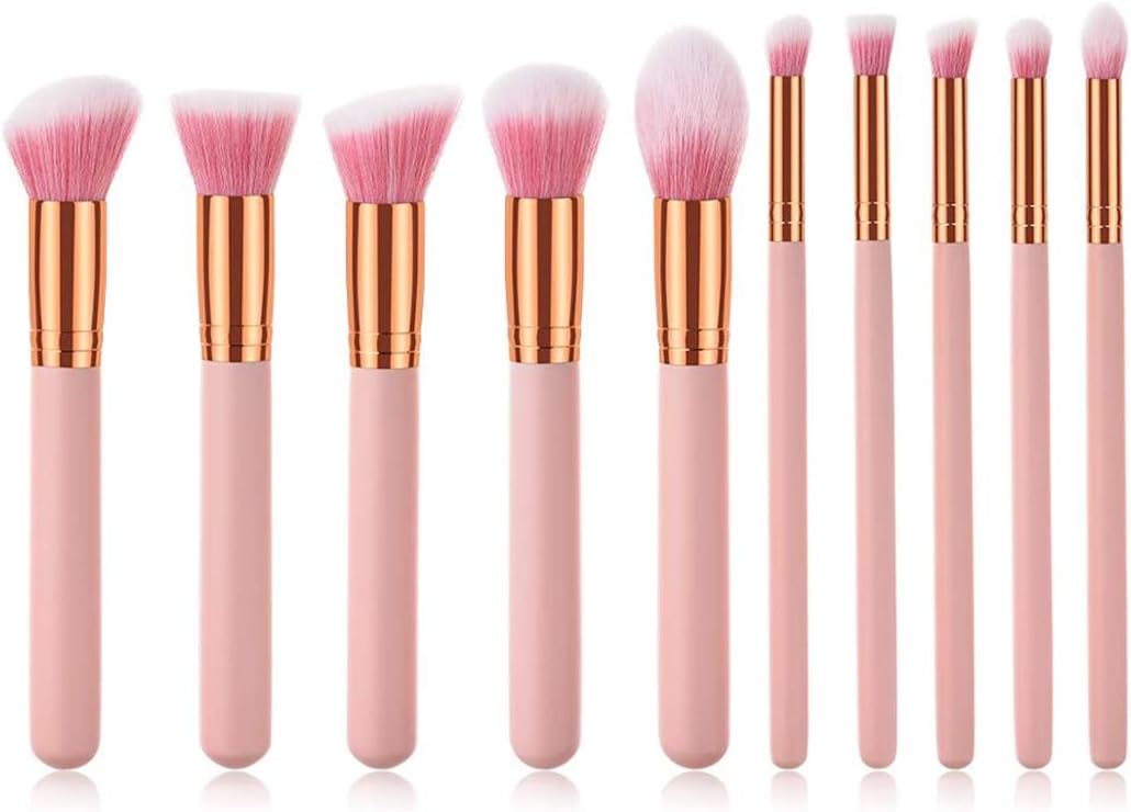 Makeup Brushes Tool 10Pcs Full Function Travel Cosmetic Set Foundation Powder Blush Eye Shadow Contour Blending Pink