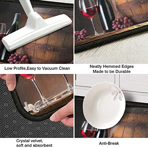 2 Piece Wine Kitchen Rug Set, 3D Wine Glasses Kitchen Rugs And Mats Non Skid Washable Absorbent Microfiber Kitchen Floor Decor Mat 17"X47"+17"X30" #TOP5