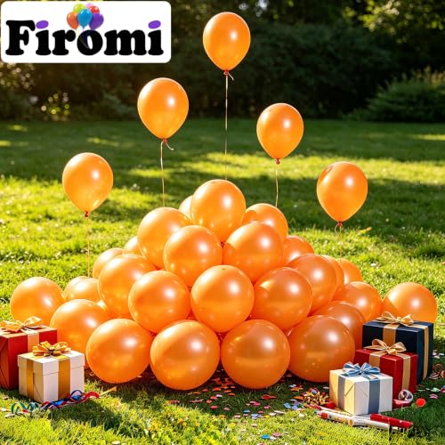 Image of Firomi Small Orange Balloons 5-inch 100 Pack (with 2 Ribbons) | Helium Shiny Orange Thicken Latex Balloon for Birthday Bridal Shower Halloween Party