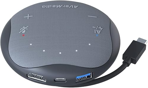 AVerMedia Altavoz de bolsillo AS315 funciona con zoom y equipos, estación de acoplamiento USB-C, concentrador USB, altavoz portátil de conferencia y