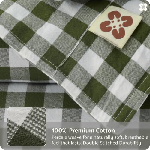 Image of Nayoroom Olive Green Gingham Duvet Cover Queen Plaid Checkered Dorm Bedding