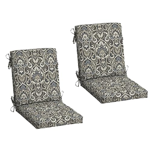 Image of Arden 2-Pack Patio Dining Outdoor Chair Cushions, 20x44, Rain-Proof Seat Pad, Fade-Resistant Outdoor Cushion Black Aurora Damask