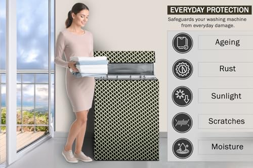 Image of Stylista Waterproof and Dustproof Polyester Washing Machine Cover Compatible for Godrej 7.5 Kg Fully-Automatic Top Loading WTEON ALP 75 5.0 FDTN GPGR, Check Coffee