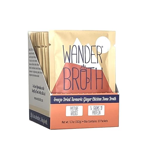 Miniatura 3 de Caldo de hueso de pollo con cúrcuma y jengibre orgánico liofilizado, paquete de 10 unidades, 0.55 onzas de proteína, apto para dieta paleo y