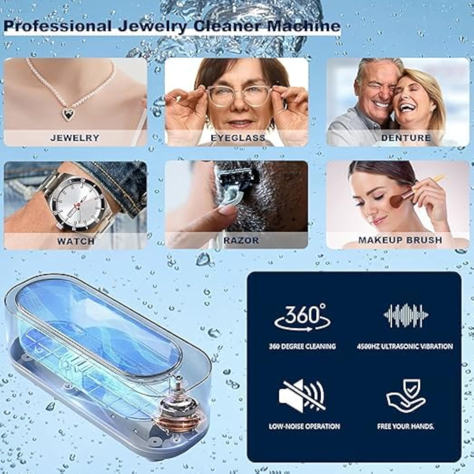 Ultrasonic Jewelry Cleaner, Portable and Low Noise