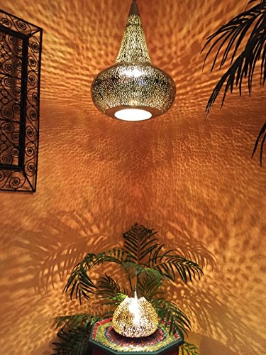 Orientalische Lampe Pendelleuchte Silber Namika 50cm E27 Lampenfassung | Marokkanische Design Hängeleuchte Leuchte aus… – Bild 6
