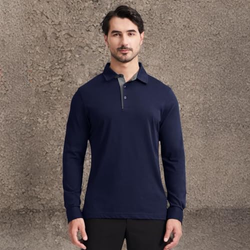 Image of Men's Business Long and Short Sleeve Polo Shirts Mercerized Cotton Blend Casual Stylish Collared Shirts