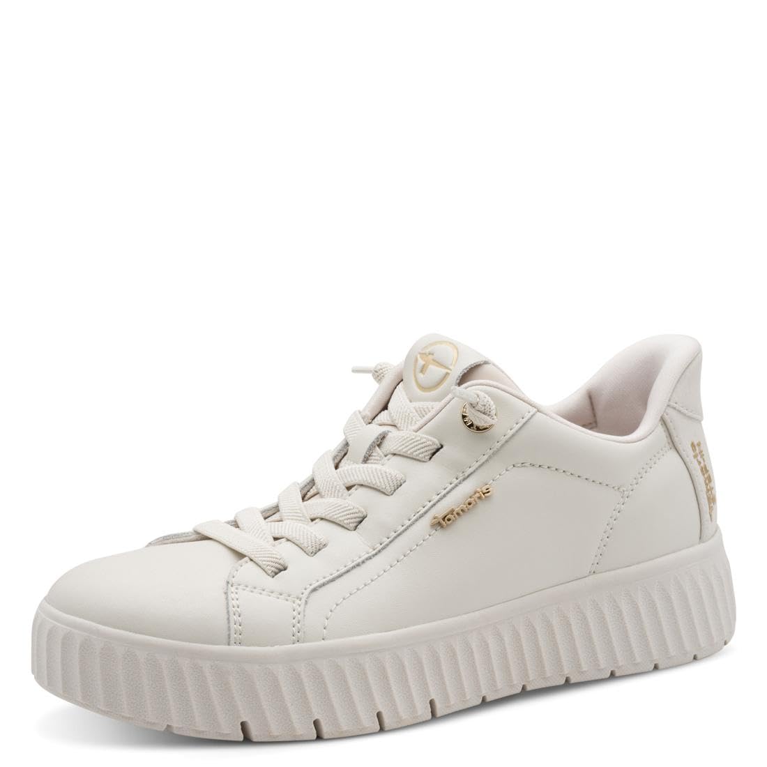 Tamaris Comfort Women’s Step-In Leather Flat Sneakers Slip-On Wide Fit, Offwhite, 6,5 UK