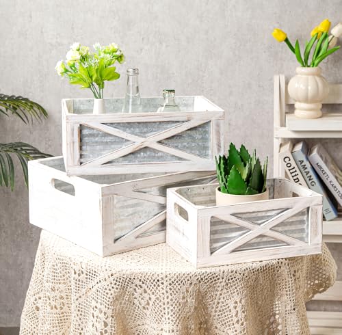 Venalys Set of 3 Nesting Wooden Crates, Rustic Wooden Storage