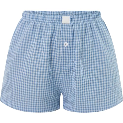 Image of Womens Y2k Plaid Shorts Women Cute Lounge Pajama Sleep Comfy & Casual Gingham PJ Boxer Shorts