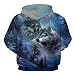 FANSU Unisex Mode 3D Druck Hoodie Herren Damen Kapuzenpullover, Creative Tier Pullover Sweatshirt Herbst und Winter Langarm Paare Hoodies Mit Tasche (L,Wald Wolf)