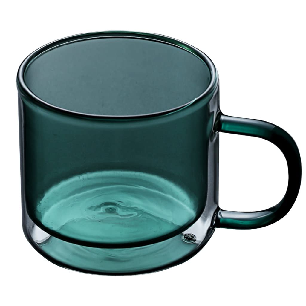 Doppelwandiges Kaffeetassen-Set aus Glas mit Griff, wiederverwendbar, isoliert, farbige Trinkgläser, Weingläser für Geschirr, Trinkgläser, Teetassen, 250 ml, grüne Farboption