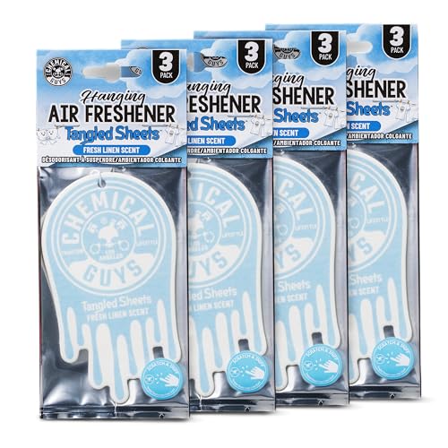 Image of Chemical Guys, Hanging Air Fresheners, Tangled Sheets Linen Scent, 12 Pack | Clean linen and soft cotton scent hanging fresheners refresh cars, home and garage, neutralizing odors, twelve