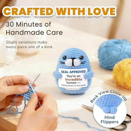 Krinisou Positive Animals Crochet Seal Gift – Cute Small Encouragement Plush, Inspirational Thinking of You Present for Women Men, Perfect for Seal Lovers — view 4