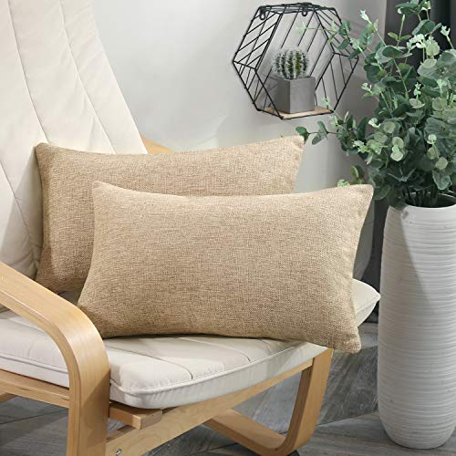 Sunday Praise Linen Decorative Throw Pillow Covers,Classical Solid Color Oblong Pillow Cases,12X20 Inches Cushion Covers For Sofa Couch Bed&Car,Pack Of 2 (Khaki) #TOP1