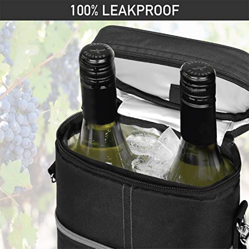 Opux 2 Bottle Wine Carrier Tote, Insulated Wine Cooler Bag, Leakproof Travel Wine Tote For Picnic Travel Byob, Padded Portable Wine Bottle Carrier, Gift For Wine Lover Women, Dark Grey #TOP4